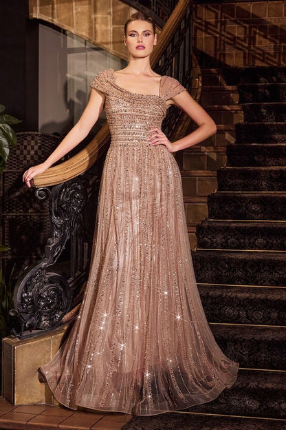 Off The Shoulder A-Line Gown by Cinderella Divine CD0238 - Special Occasion/Curves