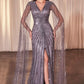 V-Neckline Layered Tulle Sheath Gown by Cinderella Divine CD0239 - Special Occasion/Curves
