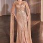 V-Neckline Layered Tulle Sheath Gown by Cinderella Divine CD0239 - Special Occasion/Curves