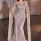 V-Neckline Layered Tulle Sheath Gown by Cinderella Divine CD0239 - Special Occasion/Curves