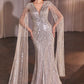 V-Neckline Layered Tulle Sheath Gown by Cinderella Divine CD0239 - Special Occasion/Curves