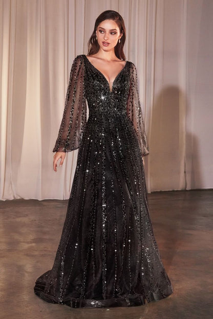 Long Sleeve Unusual Occasion Dresses Beaded Long Sleeve A-Line Gown By Cinderella Divine CD0240 Special Occasion/Curves Long Sleeve Unusual Occasion Dresses Beaded Long Sleeve A-Line Gown By Cinderella Divine CD0240 Special Occasion/Curves