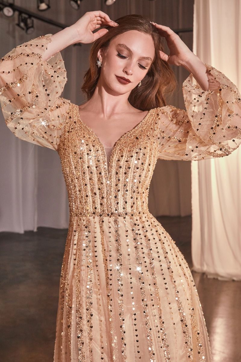 Beaded Long Sleeve A-Line Gown by Cinderella Divine CD0240 - Special O Ariststyles Beaded Long Sleeve A-Line Gown by Cinderella Divine CD0240 - Special O Ariststyles