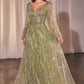 Beaded Long Sleeve A-Line Gown by Cinderella Divine CD0240 - Special Occasion/Curves