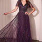 Butterfly Sleeve V-Neckline Gown By Ladivine CD0241 - Women Evening Formal Gown - Special Occasion/Curves