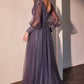 Long Sleeves V-Neckline Layered Tulle Gown By Ladivine CD0938 - Women Evening Formal Gown - Special Occasion/Curves