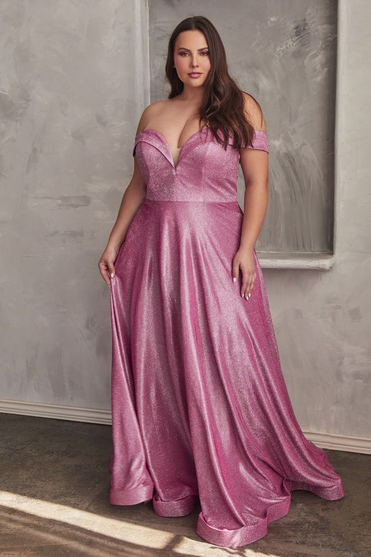 Off the Shoulder A-line Gown by Cinderella Divine CD210C - Special Occasion/Curves