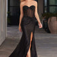 Strapless Sweetheart Neckline Leg Slit Gown By Ladivine CD2408 - Women Evening Formal Gown - Special Occasion