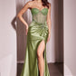 Strapless Sweetheart Neckline Leg Slit Gown By Ladivine CD2408 - Women Evening Formal Gown - Special Occasion