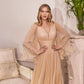 Pleated Chiffon Long Sleeve Tea Length Gown - Women Formal Evening Dress by Ladivine CD242S - Special Occasion/Curves