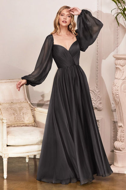LONG SLEEVE CHIFFON DRESS by Cinderella Divine CD243 - Special Occasion LONG SLEEVE CHIFFON DRESS by Cinderella Divine CD243 - Special Occasion