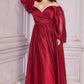 LONG SLEEVE CHIFFON DRESS by Cinderella Divine CD243C - Curves