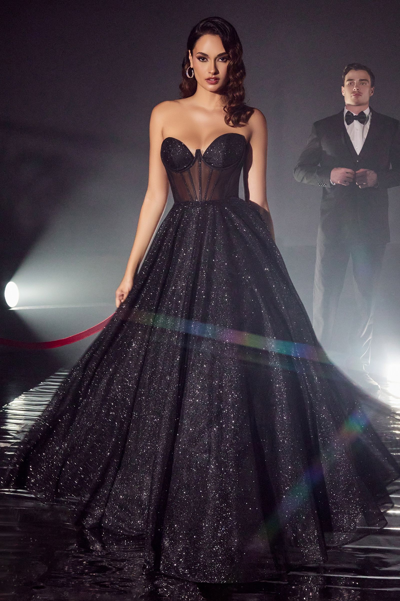 Talia Black A Line Sweetheart Corset Long Tulle Prom Dress with Slit |  KissProm