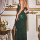 Draped Sequins Glitter Sheath Gown By Ladivine CD279 - Women Evening Formal Gown - Special Occasion/Curves