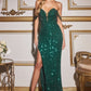 Strapless Sequin Sheath Gown By Ladivine CD290 - Women Evening Formal Gown - Special Occasion/Curves
