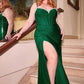 Glitter Sweetheart Neckline Leg Slit Gown by Cinderella Divine CD307C - Curves