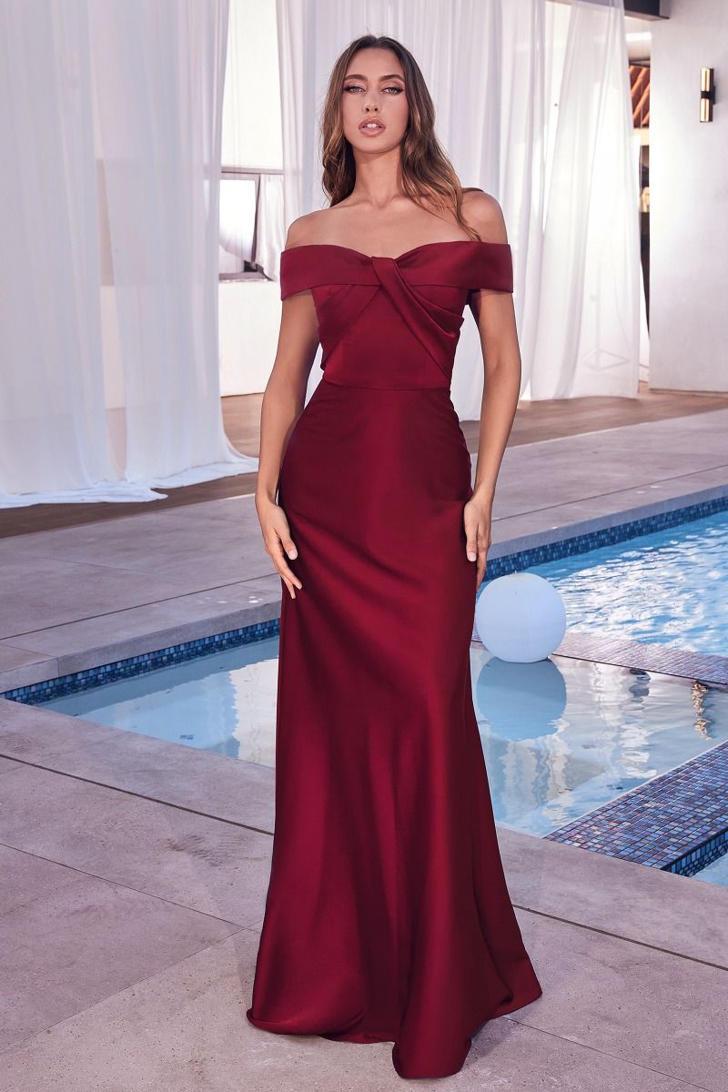 Off The Shoulder A-Line Satin Gown By Ladivine CD325 - Women Evening Formal Gown - Special Occasion