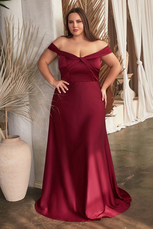 Satin Off The Shoulder A-Line Women Formal Gown By Ladivine CD325C - Curves