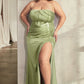 Strapless Soft Satin Leg Slit Gown by Cinderella Divine CD326C - Curves
