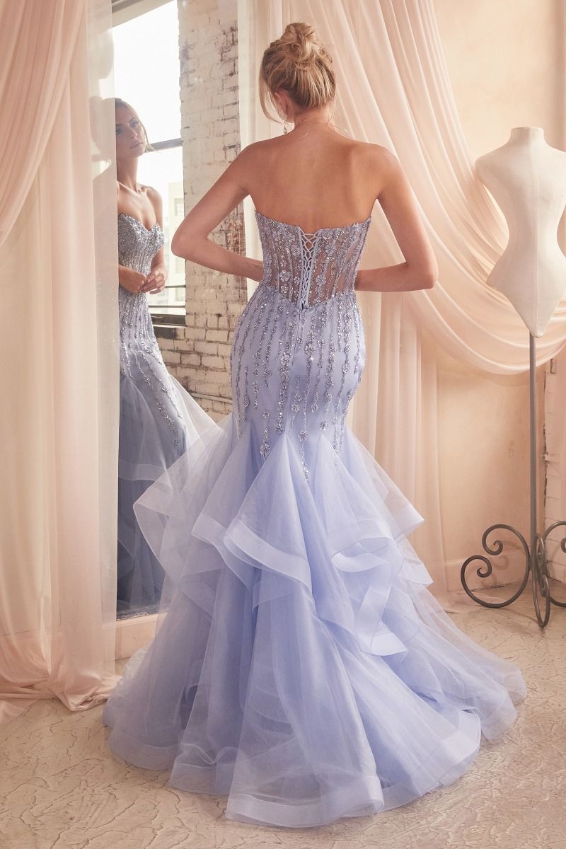 Beaded Strapless Tiered Mermaid Gown by Cinderella Divine CD332 - Special Occasion