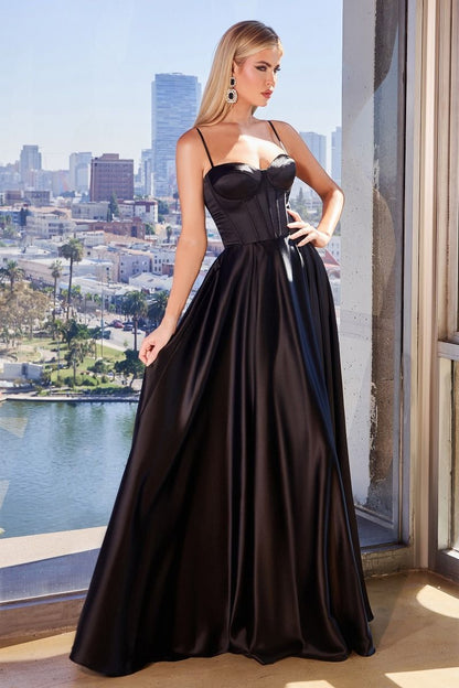 corset a line dress Bustier Satin A-Line Leg Slit Gown by Cinderella Divine CD337