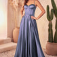 Bustier Satin A-Line Leg Slit Gown by Cinderella Divine CD337 - Special Occasion