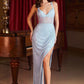 Fitted Halter V-Neckline Corset Slit Gown by Cinderella Divine CD339 - Special Occasion
