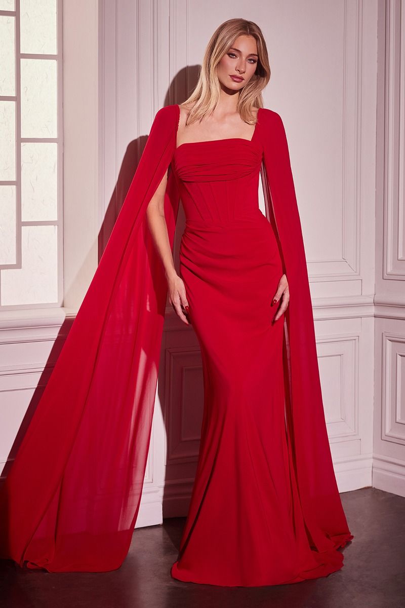 Chiffon Straight Neckline Sheath Gown by Cinderella Divine CD356 - Special Occasion/Curves