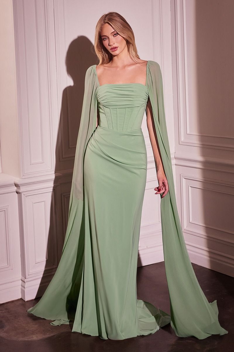 Chiffon Straight Neckline Sheath Gown by Cinderella Divine CD356 - Special Occasion/Curves