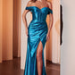 Satin Off The Shoulder Leg Slit Gown by Cinderella Divine CD370 - Special Occasion