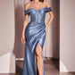 Satin Off The Shoulder Leg Slit Gown by Cinderella Divine CD370 - Special Occasion