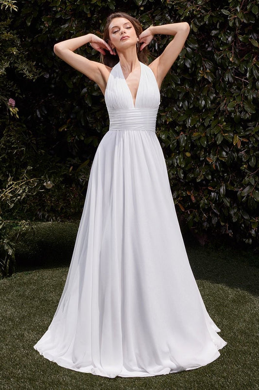 Satin Halter Neckline A-line Wedding Gown by Cinderella Divine CD372W