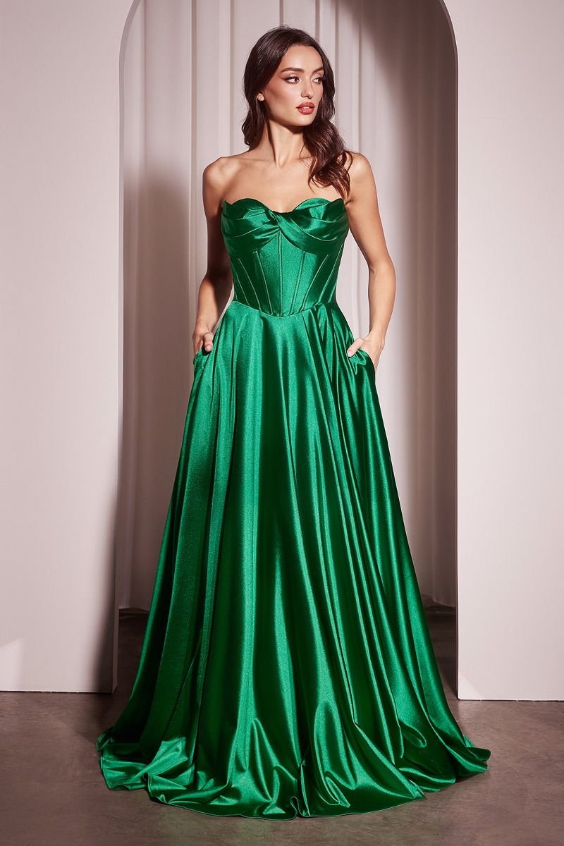 Strapless Satin A-Line Gown By Ladivine CD378 - Women Evening Formal Gown - Special Occasion/Curves