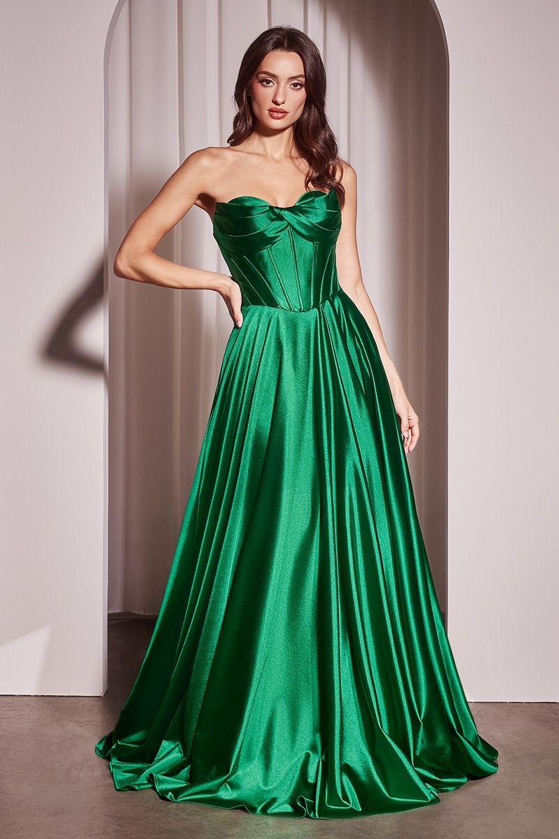 Strapless Satin A-Line Gown By Ladivine CD378 - Women Evening Formal Gown - Special Occasion/Curves