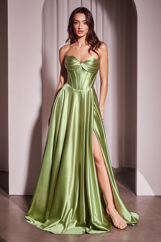 Strapless Satin A-Line Gown By Ladivine CD378 - Women Evening Formal Gown - Special Occasion/Curves