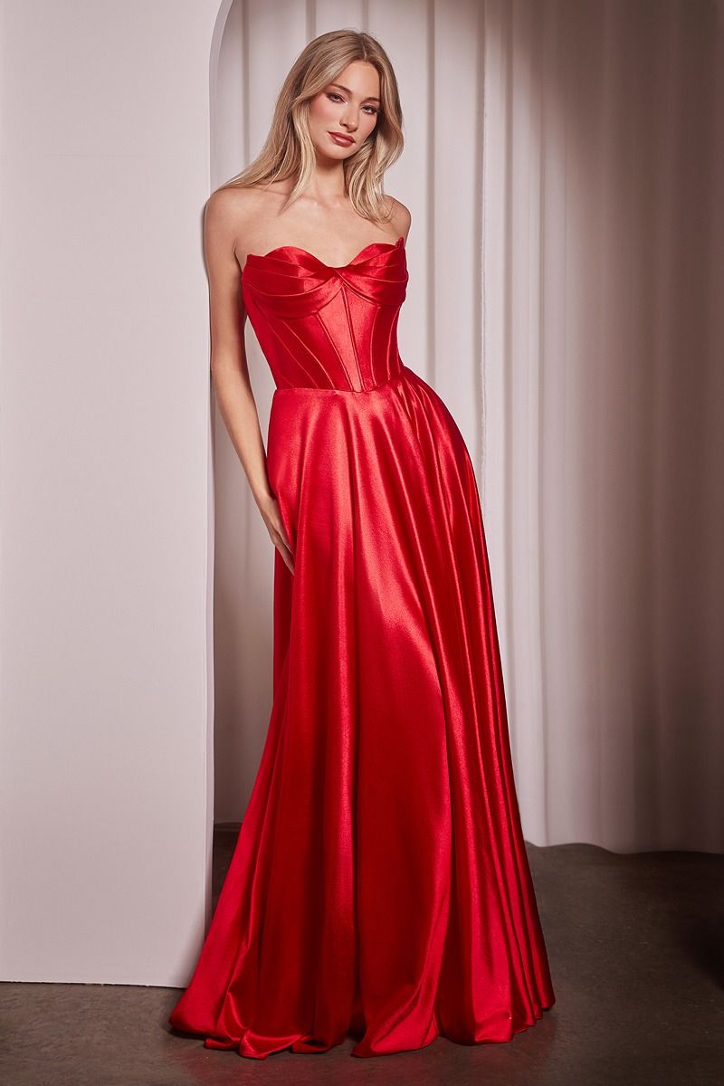 Strapless Satin A-Line Gown By Ladivine CD378 - Women Evening Formal Gown - Special Occasion/Curves