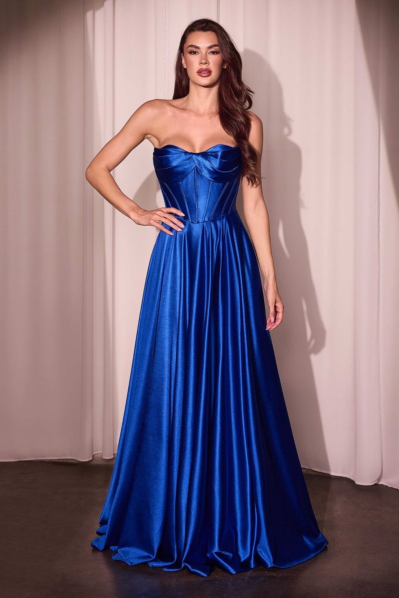 Strapless Satin A-Line Gown By Ladivine CD378 - Women Evening Formal Gown - Special Occasion/Curves