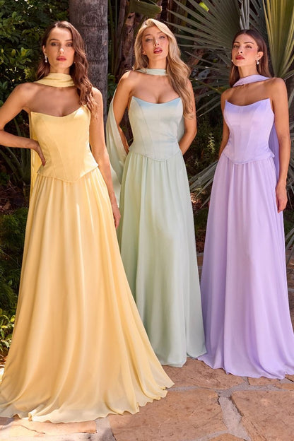 Strapless Curved A-Line Gown By Ladivine CD386 - Women Evening Formal Gown - Special Occasion