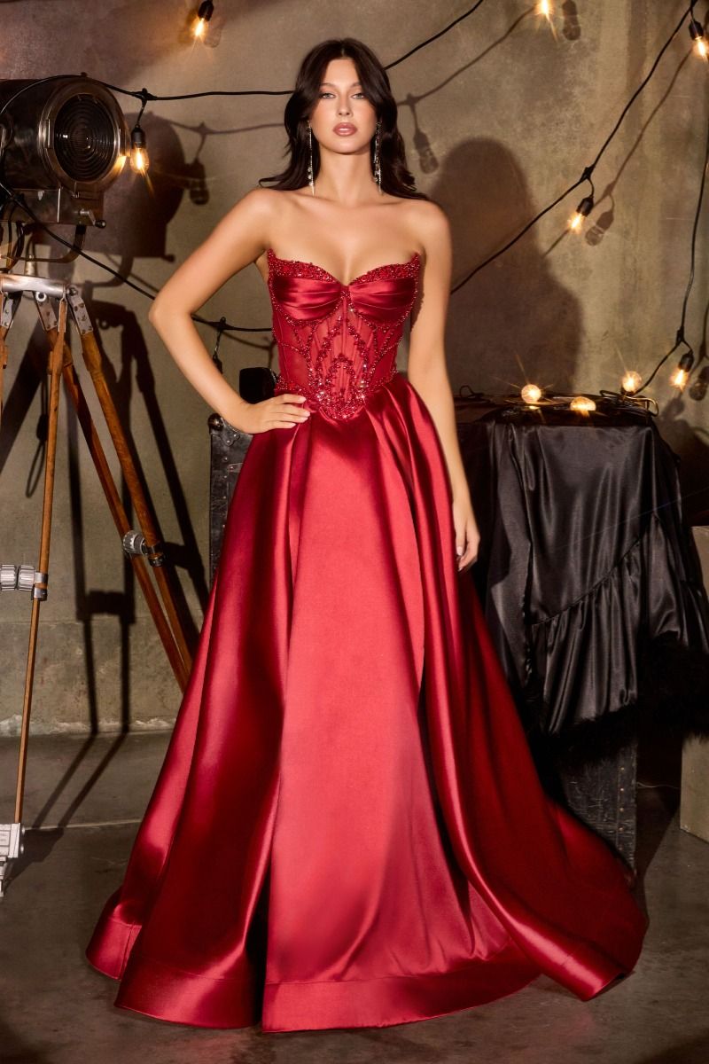 Strapless Floral Beadwork A-Line Gown By Ladivine CD389 - Women Evening Formal Gown - Special Occasion