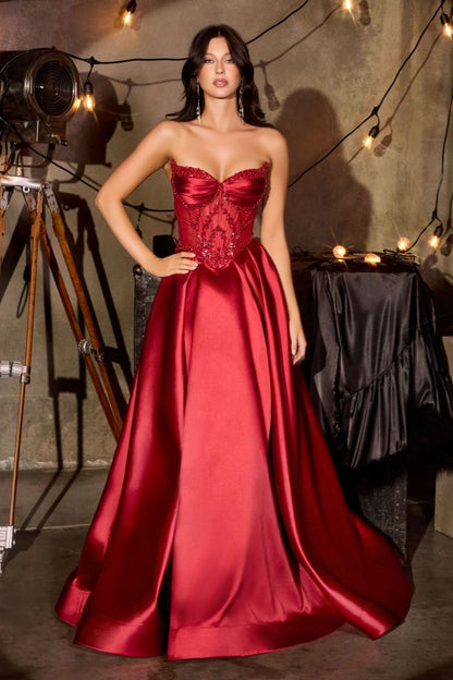 Strapless Floral Beadwork A-Line Gown By Ladivine CD389 - Women Evening Formal Gown - Special Occasion