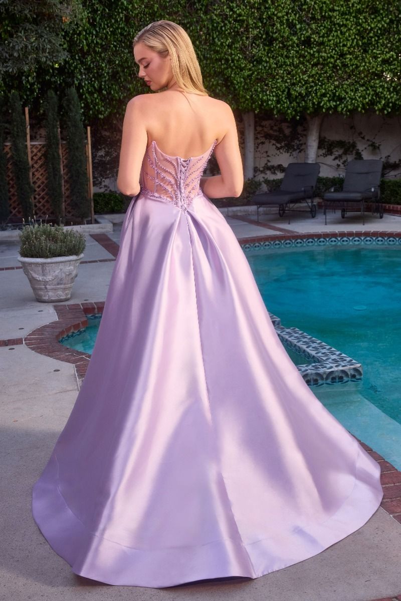 Strapless Floral Beadwork A-Line Gown By Ladivine CD389 - Women Evening Formal Gown - Special Occasion