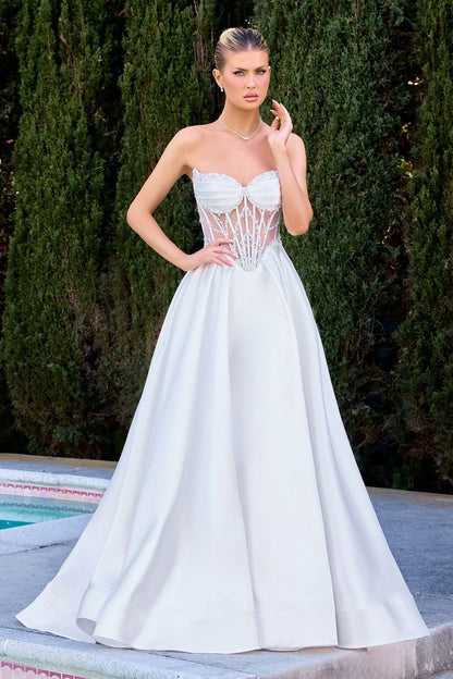 Strapless Sweetheart Neckline Bridal Gown By Ladivine CD389W - Women Evening Formal Gown