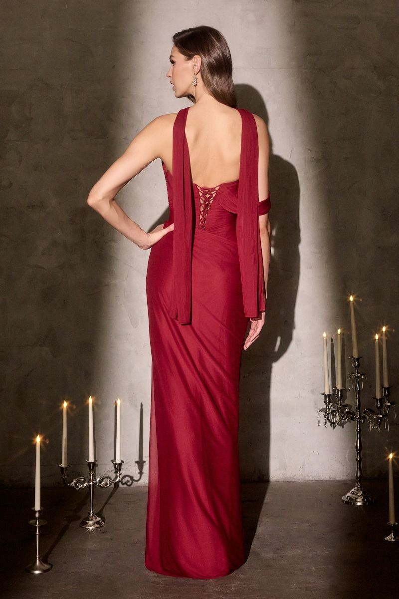 Soft Pleated Chiffon Sheath Gown By Ladivine CD406 - Women Evening Formal Gown - Special Occasion