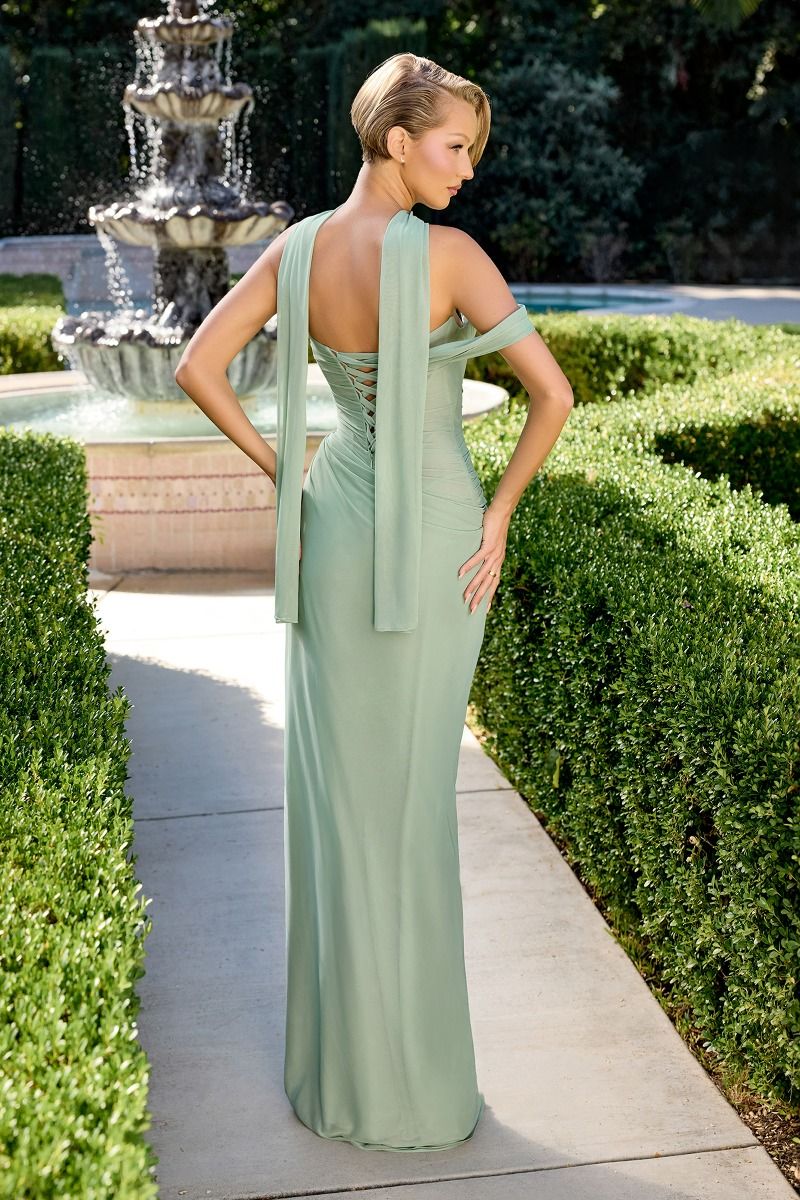 Soft Pleated Chiffon Sheath Gown By Ladivine CD406 - Women Evening Formal Gown - Special Occasion