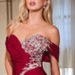 Satin Off Shoulder Neckline Gown By Ladivine CD667 - Women Evening Formal Gown - Special Occasion/Curves