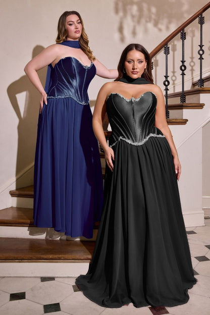 Strapless Sweetheart Neckline Gown By Ladivine CD668C - Women Evening Formal Gown - Curves