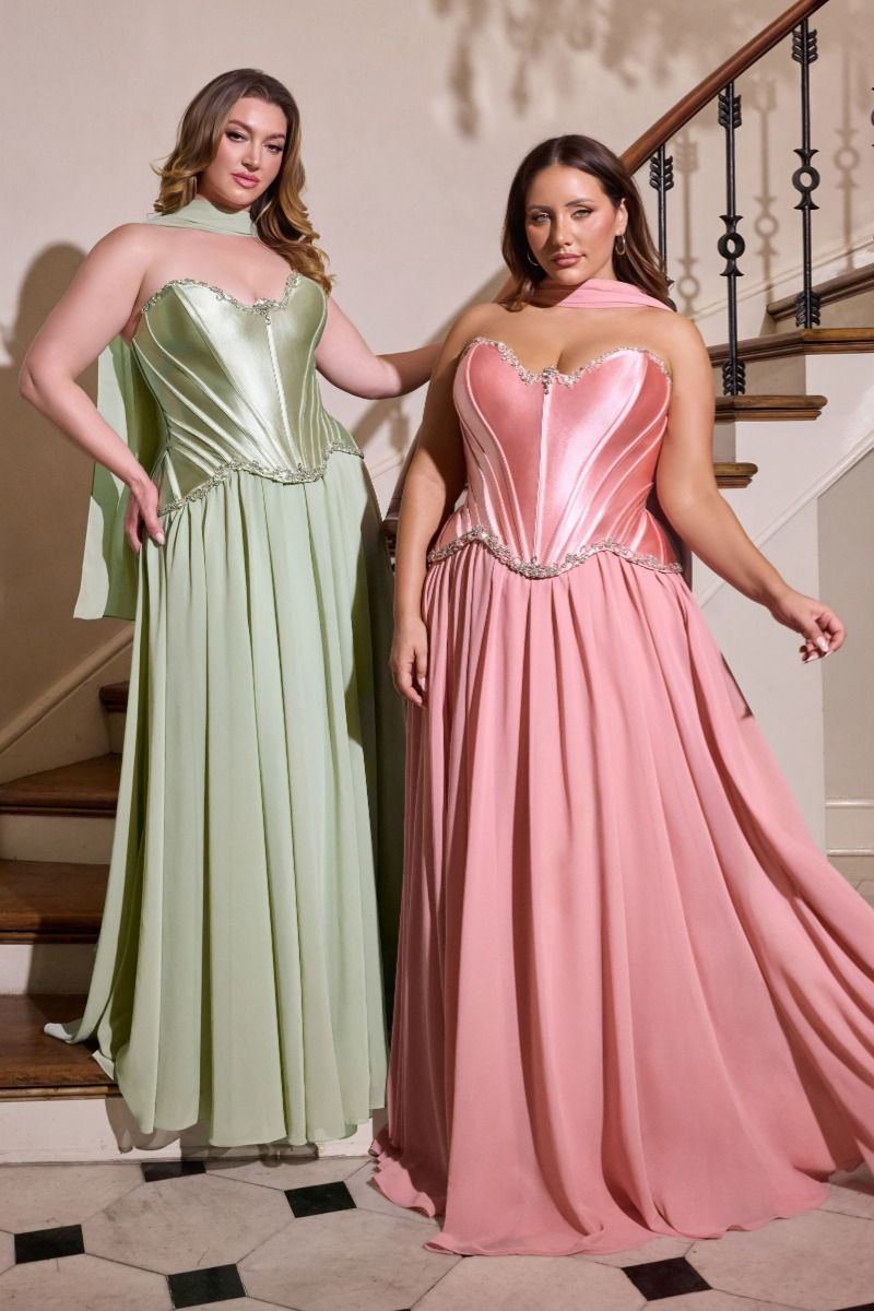 Strapless Sweetheart Neckline Gown By Ladivine CD668C - Women Evening Formal Gown - Curves