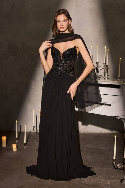 Illusion Sweetheart A-Line Gown By Ladivine CD673 - Women Evening Formal Gown - Special Occasion