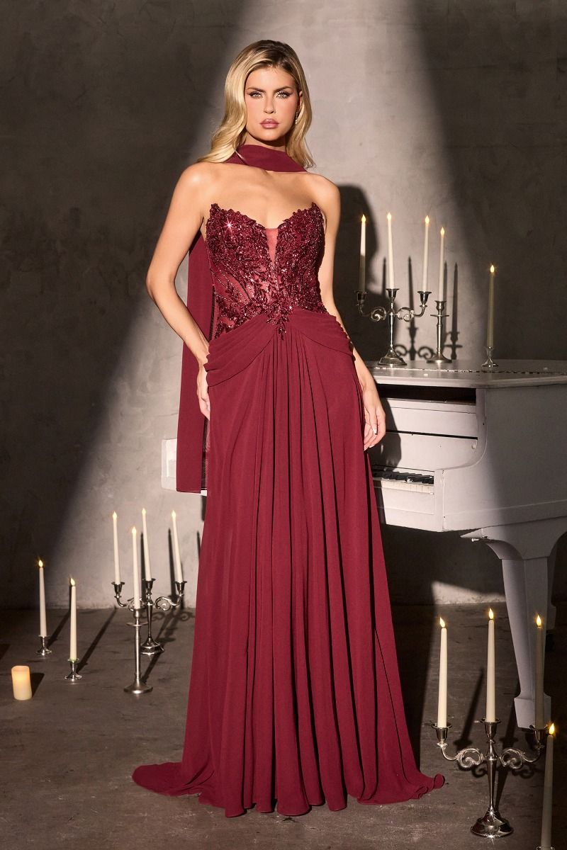 Illusion Sweetheart A-Line Gown By Ladivine CD673 - Women Evening Formal Gown - Special Occasion
