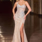 One Shoulder Beadwork Leg Slit Gown By Ladivine CD677 - Women Evening Formal Gown - Special Occasion